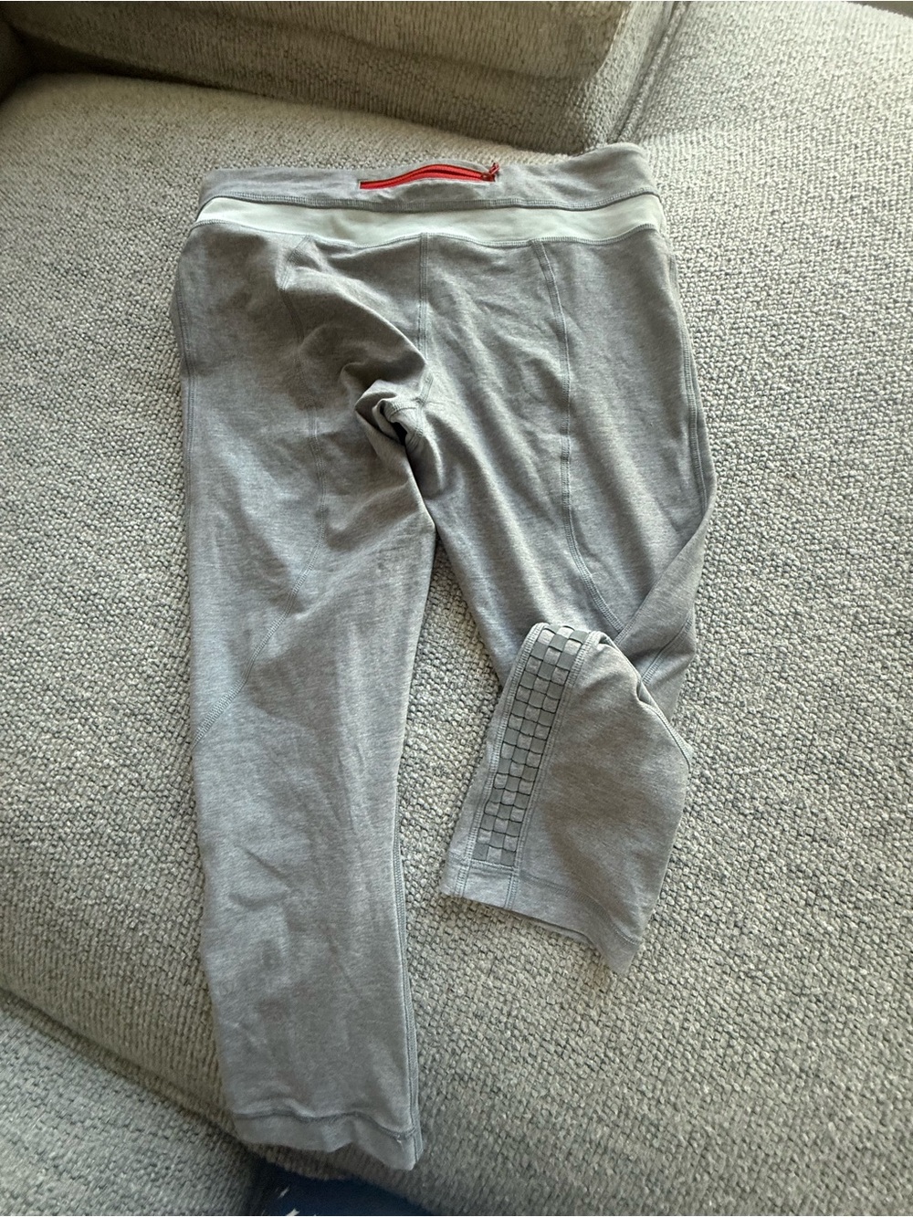 lululemon athletica Gray Leggings with Subtle Grid Detail and Red Waist Trim